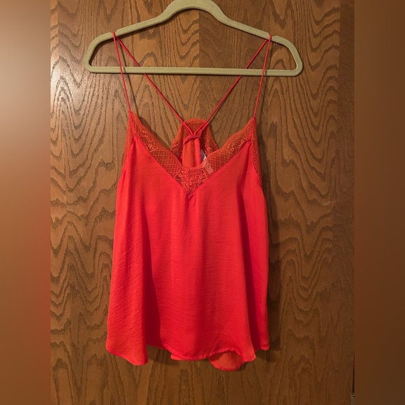 FAVLUX Tops - FAVLUX Red Lace Trim Spaghetti Strap Camisole Tank Top